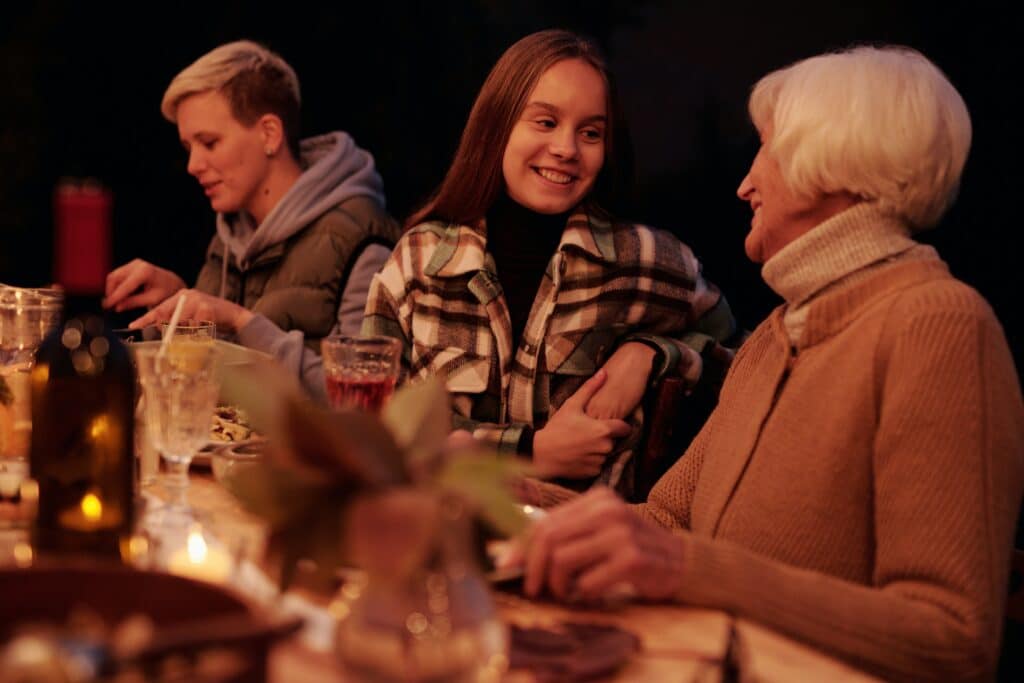 older woman and younger woman having a conversation
