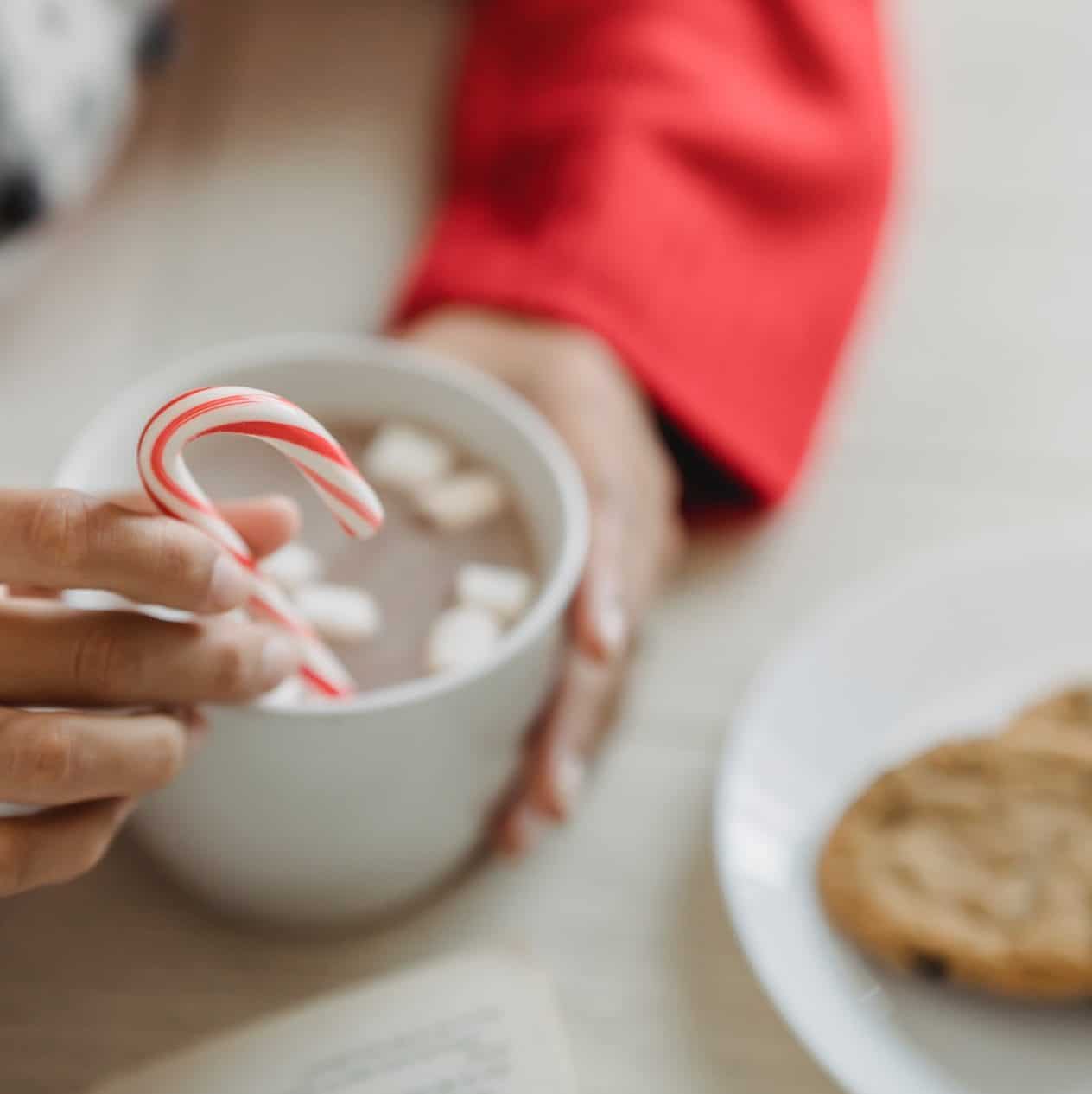 candy cane in hot chocolate